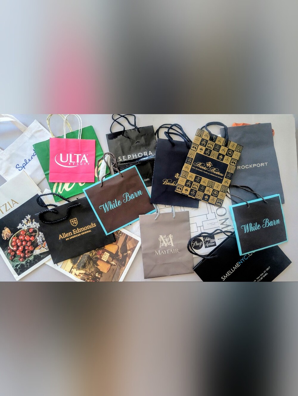 Empty Paper Shopping Gift Bags From Variety Of Brands: ROCKPORT, White Barn, Etc